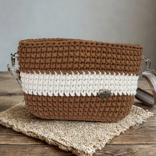 The Alicia – Handmade Crochet Crossbody Bag in Coffee & Ivory