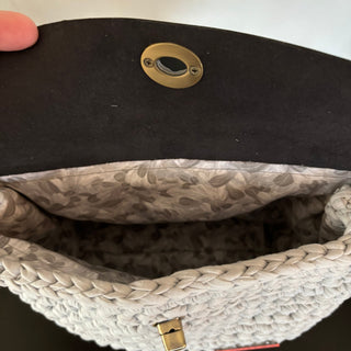 The Arwen – Handmade Crochet Crossbody Bag in Gray with Leather Flap