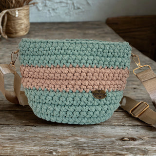 The Arwen – Handmade Crochet Crossbody Bag in Aloe & Caramel