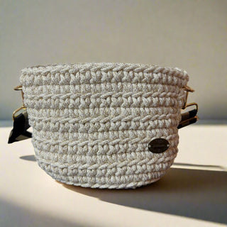The Maya (Small) – Handmade Crochet Crossbody Bag in Shiny Ivory