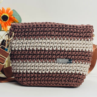 The Alicia – Handmade Crochet Crossbody Bag in Copper & Latte