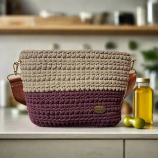 The Maya – Handmade Crochet Crossbody Bag in Burgundy & Coffee