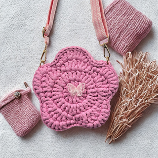 Handmade Crochet Flower Crossbody Purse for Kids – Bubblegum Pink