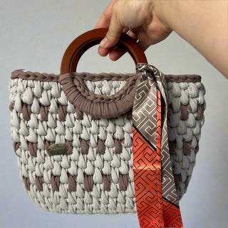 The Winnie – Handmade Crochet Shoulder/Hand Bag in Brown & Beige