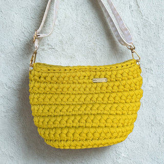 Handmade yellow crochet crossbody bag for everyday use by Alpine Crochet Studio