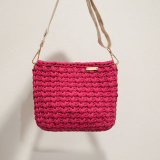 Sandra handmade crochet crossbody bag T-shirt yarn Hot Pink