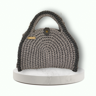Handmade Crochet Crossbody Bag in Silver & Grey – The Aurora | Polyester Cord Purse for Women