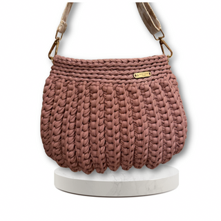 Handmade Crochet Crossbody Handbag in Lilac – The Rosa | Cotton T-Shirt Yarn Purse for Women