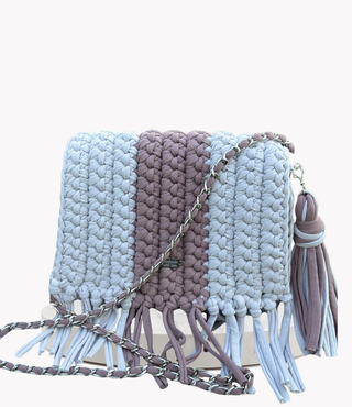 Handmade Crochet Crossbody Bag in Cocoa & Stone – The Raquel | Cotton T-Shirt Yarn Purse for Women