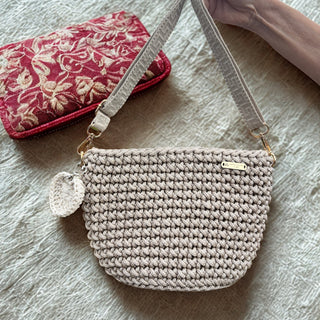 The Alicia (Small) – Handmade Crochet Crossbody Bag in Latte