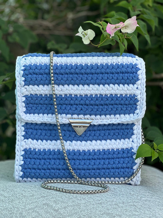 The Agnes Handbag - Blue and White