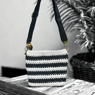 The Arwen (Small) – Handmade Crochet Crossbody Bag in Black & White