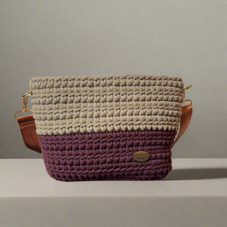 Handmade Crochet Crossbody Bag in Burgundy & Coffee | The Maya