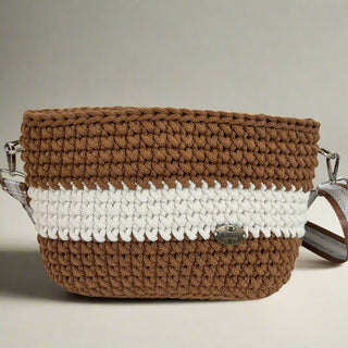 Handmade Crochet Crossbody Bag in Coffee & Ivory | The Alicia