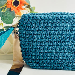 Handmade Crochet Crossbody Bag in Peacock | The Alicia