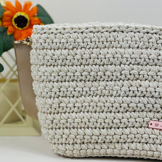 Handmade Crochet Crossbody Bag in Shiny Ivory | The Arwen