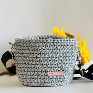 Handmade Crochet Crossbody Bag in Silver | The Alicia