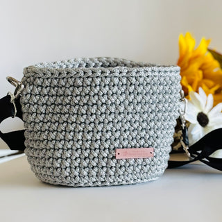 Handmade Crochet Crossbody Bag in Silver | The Alicia