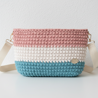 The Alicia Handbag – Handmade Crossbody Crochet Bag in Teal, Nude & Blush