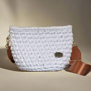 Handmade Crochet Crossbody Bag in White | The Jasmine