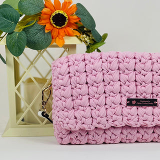 Handmade Crochet Shoulder Bag & Clutch in Pink | The Isabel