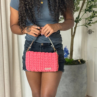 Handmade Crochet Shoulder Bag & Clutch in Pink | The Isabel