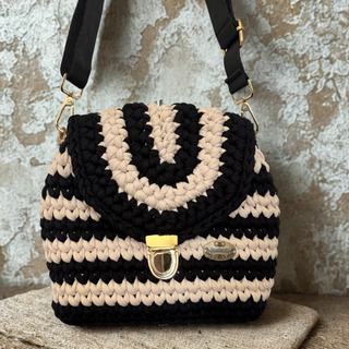 Handmade Crochet Crossbody Purse/Backpack in Black and Ivory