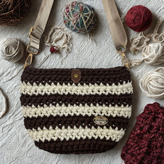 The Arwen – Handmade Crochet Crossbody Bag in Ecru & Brown