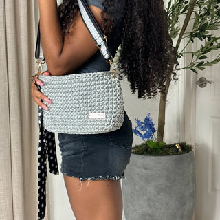 The Alicia Handbag - Silver polyester w/ keychain