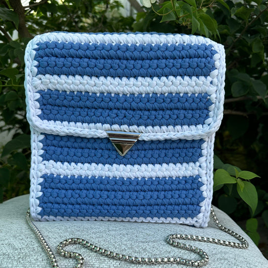 The Agnes Handbag - Blue and White