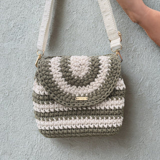 Handmade Convertible Crochet Crossbody Purse & Backpack in Ivory & Green by Alpine Crochet Studio