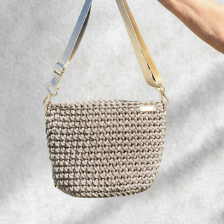 Handmade Crochet Crossbody Bag (Small) in Mink – The Alicia | Polyester Cord Purse for Women