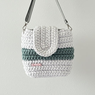 The Arwen Handbag – Handmade Crossbody Crochet Bag in White and Smoky Grey