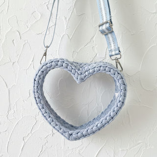 Handmade Heart Crossbody Bag – Light Blue Crochet Handbag