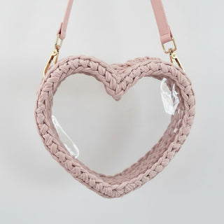 Handmade Heart Crossbody Bag – Light Pink Crochet Handbag