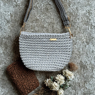The Alicia (Small) – Handmade Crochet Crossbody Bag in Silver