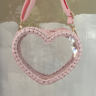 Handmade Heart Crossbody Bag – Light Pink Crochet Handbag