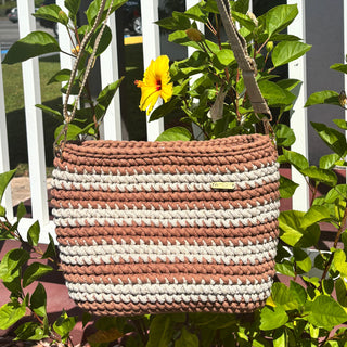 The Alicia – Handmade Crochet Crossbody Bag in Mocha & Leopard