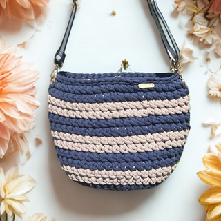 The Lily - Handmade Crochet Crossbody Bag in Blue & Beige