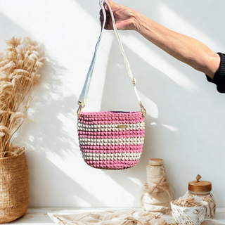 The Alicia (Small) – Handmade Crochet Crossbody Bag in Blossom & Leopard