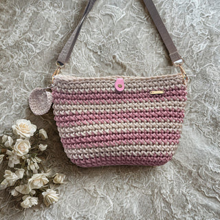 The Alicia – Handmade Crochet Crossbody Bag in Pink and Ecru