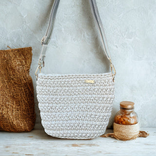 The Arwen (Small) – Handmade Crochet Crossbody Bag in Shiny Ivory