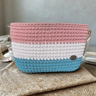 The Alicia Handbag – Handmade Crossbody Crochet Bag in Teal, Nude & Blush
