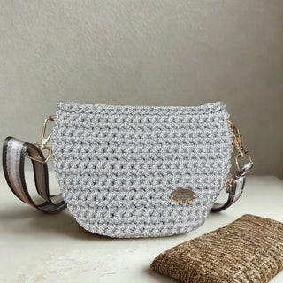 The Arwen Handbag – Handmade Crossbody Crochet  Bag in Silver