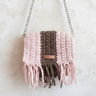 The Raquel Handbag – Handmade Crossbody Crochet Bag in Pink and Coffee Brown